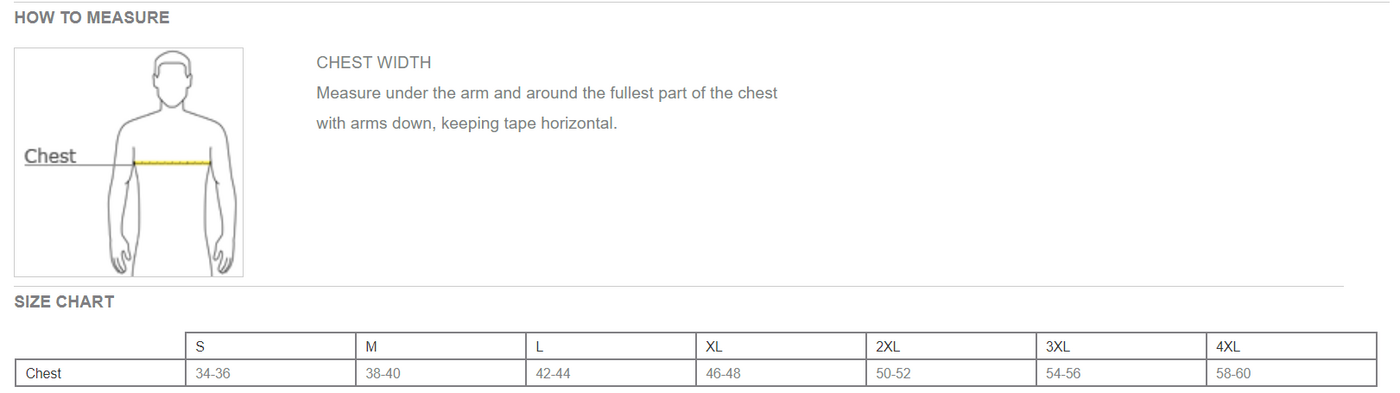 Size chart for a CT104050 Carhartt Washed Duck Active Jac