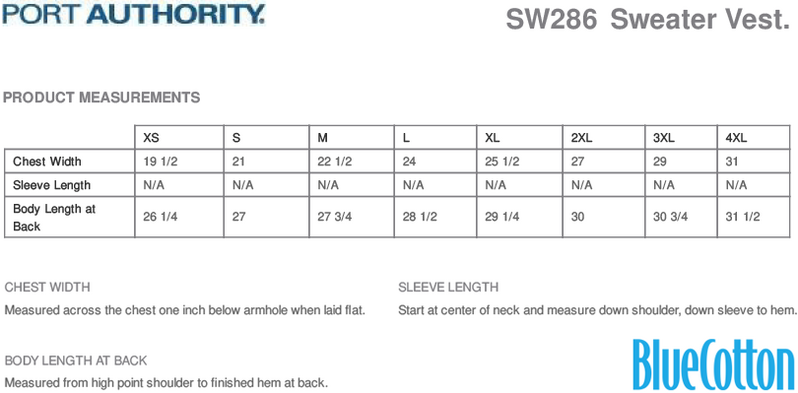 Size chart for a SW286 Port Authority Sweater Vest