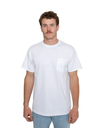 Model wearing a 2300 Gildan Ultra Cotton Pocket Tee