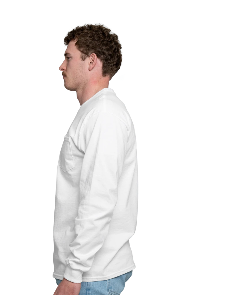 Image of a model wearing a 2410 Gildan Ultra Cotton Long Sleeve Pocket Tee