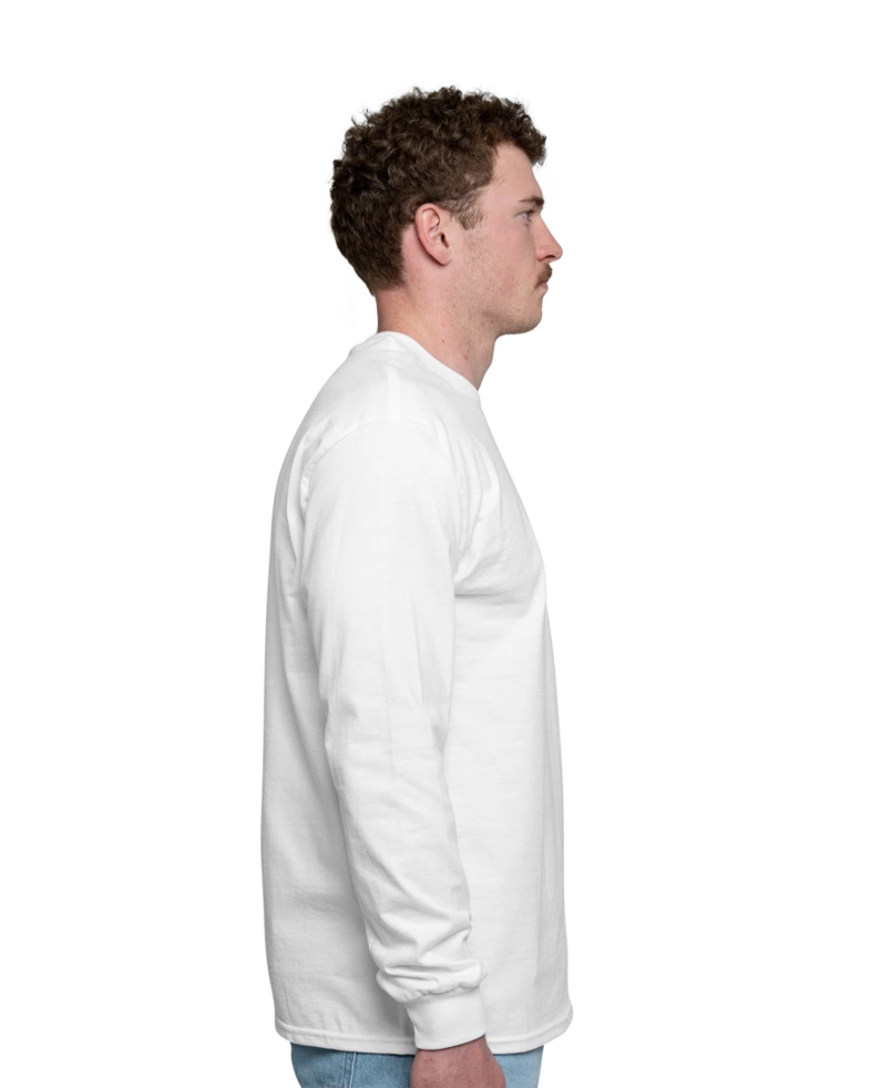 Image of a model wearing a 2410 Gildan Ultra Cotton Long Sleeve Pocket Tee