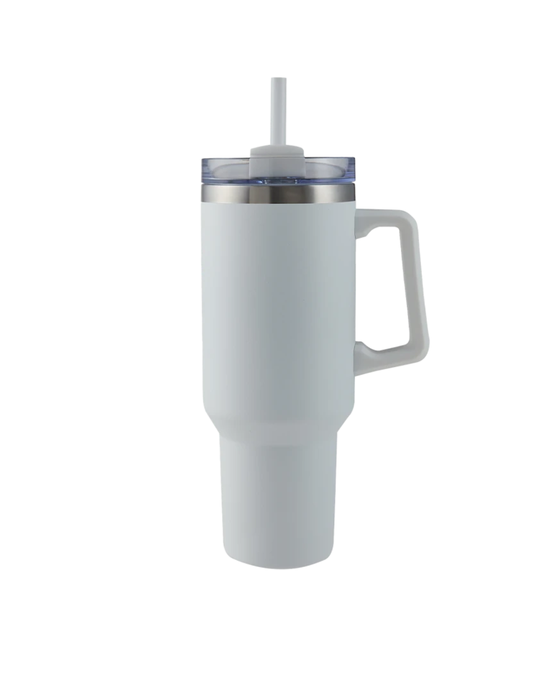 Image of a model wearing a 4744 40 oz. Alaskan Stainless Steel Mug