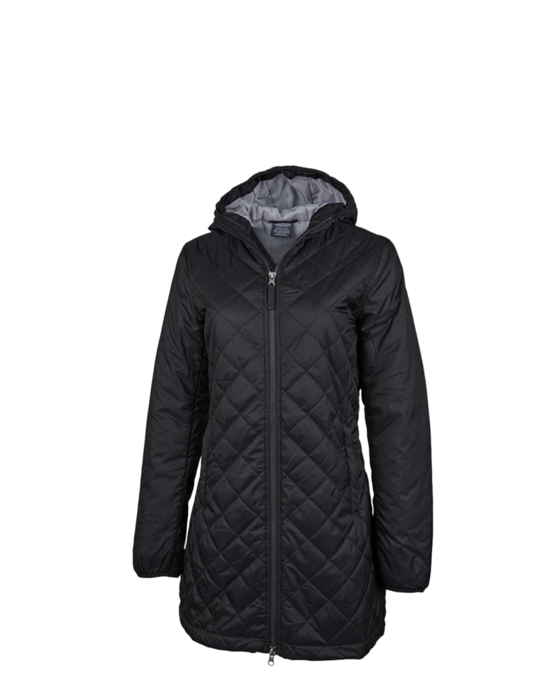 Image of a model wearing a 5245 Charles River Women's Lithium Quilted Hooded Parka
