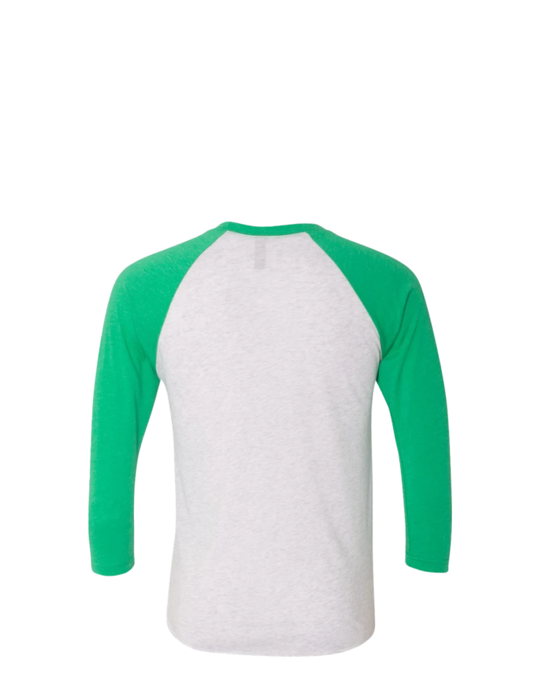 Image of a model wearing a 6051 Next Level Unisex Tri-Blend Three-Quarter Sleeve Baseball Raglan Tee