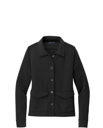 Model wearing a BB18205 Brooks Brothers® Women’s Mid-Layer Stretch Button Jacket