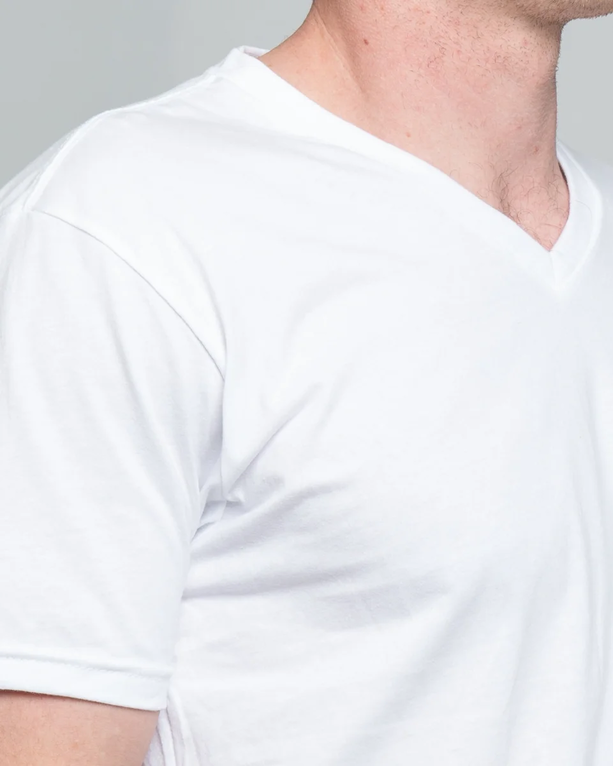 Closeup of a Next Level 3200 Premium Short Sleeve V-Neck T-shirt