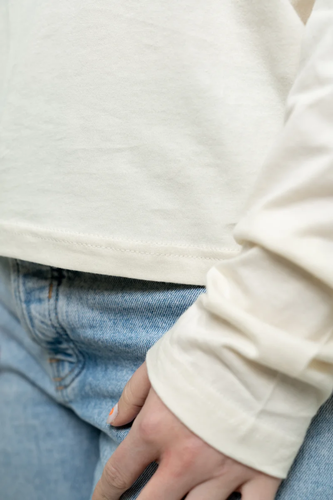 Closeup of a NL3601 Next Level Premium Fitted Long Sleeve Crew Tee