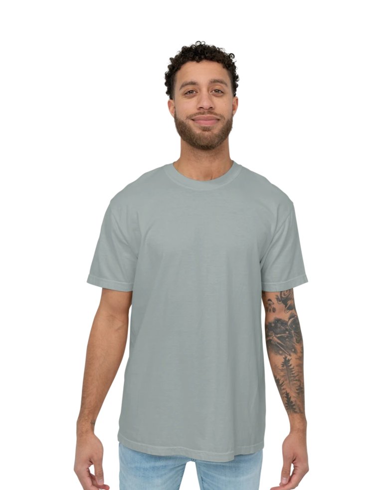 Image of a model wearing a CC1717 Comfort Colors Pigment Dyed Short Sleeve Shirt