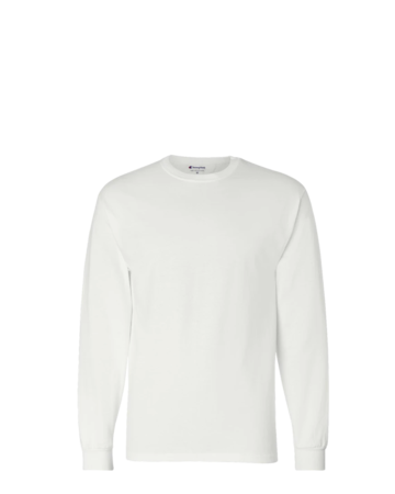 Model wearing a CC8C Champion Heritage 5.2-Oz. Jersey Long Sleeve Tee