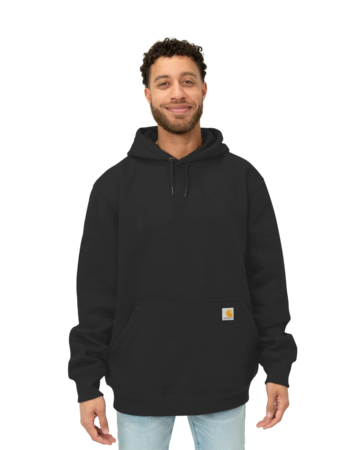 Model wearing a CT100615 Carhartt Rain Defender Paxton Heavyweight Hooded Sweatshirt