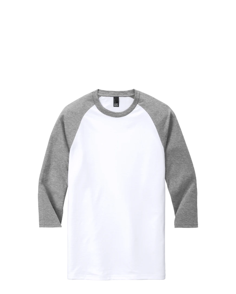 Image of a model wearing a DM136 District Tri-Blend Baseball Raglan