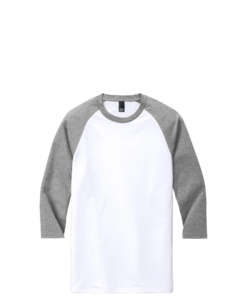 Model wearing a DM136 District Tri-Blend Baseball Raglan