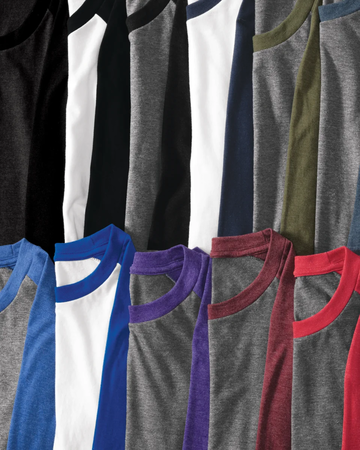 Closeup of a DM136 District Tri-Blend Baseball Raglan