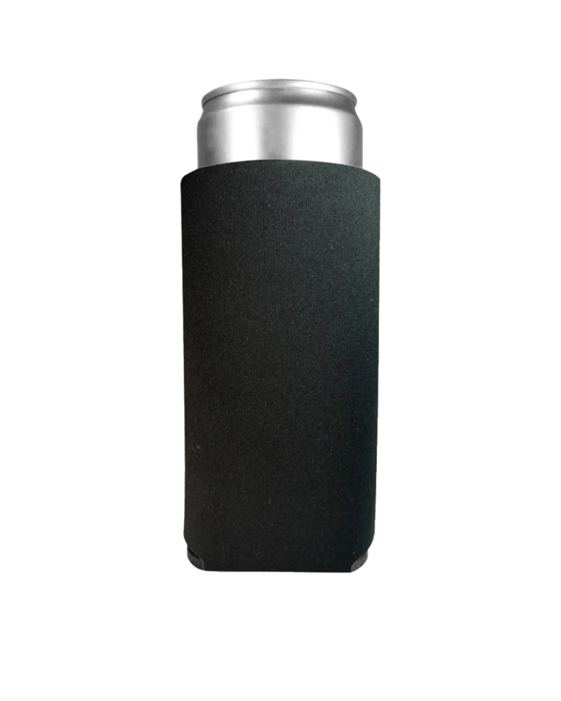 Image of a model wearing a FZCC12S FoamZone Collapsible 12 oz. Slim Can Cooler