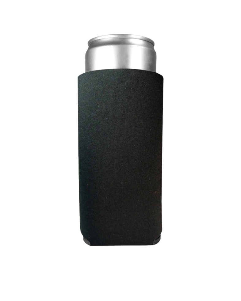 Image of a model wearing a FZCC12S FoamZone Collapsible 12 oz. Slim Can Cooler