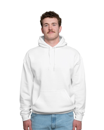 Model wearing a 18500 Gildan Blend Pullover Hooded Sweatshirt