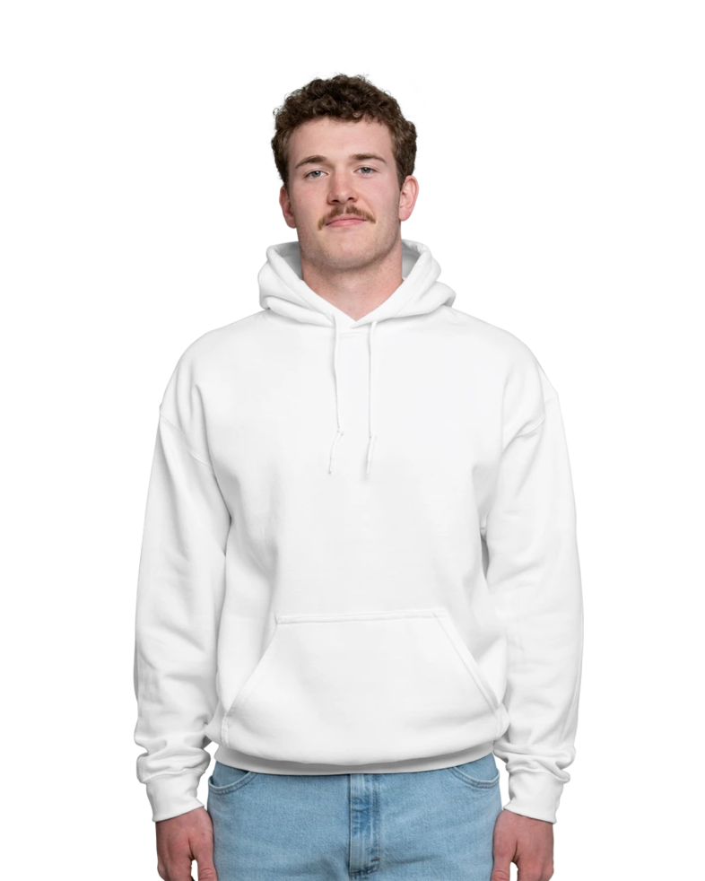 Image of a model wearing a 18500 Gildan Blend Pullover Hooded Sweatshirt