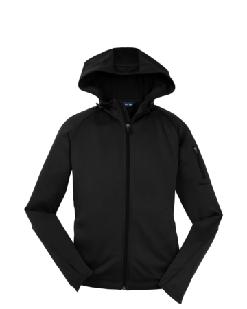 Model wearing a L248 Sport-Tek Ladies Tech Fleece Full-Zip Hooded Jacket