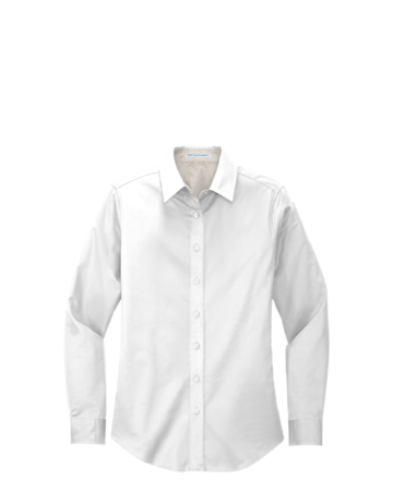Model wearing a L608 Port Authority Ladies Long Sleeve Easy Care Shirt