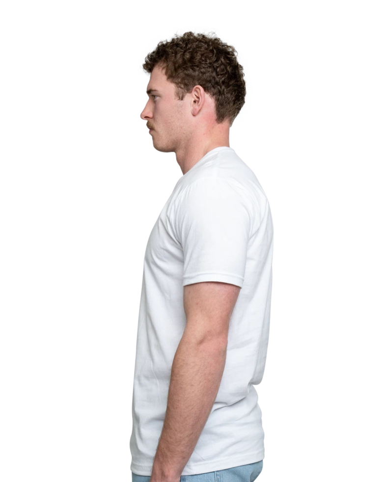 Image of a model wearing a Next Level 3200 Premium Short Sleeve V-Neck T-shirt