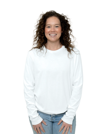 Model wearing a NL3601 Next Level Premium Fitted Long Sleeve Crew Tee