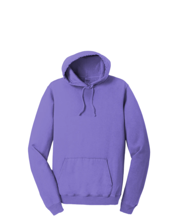 Model wearing a PC098H Port & Company Pigment Dyed Pullover Hooded Sweatshirt