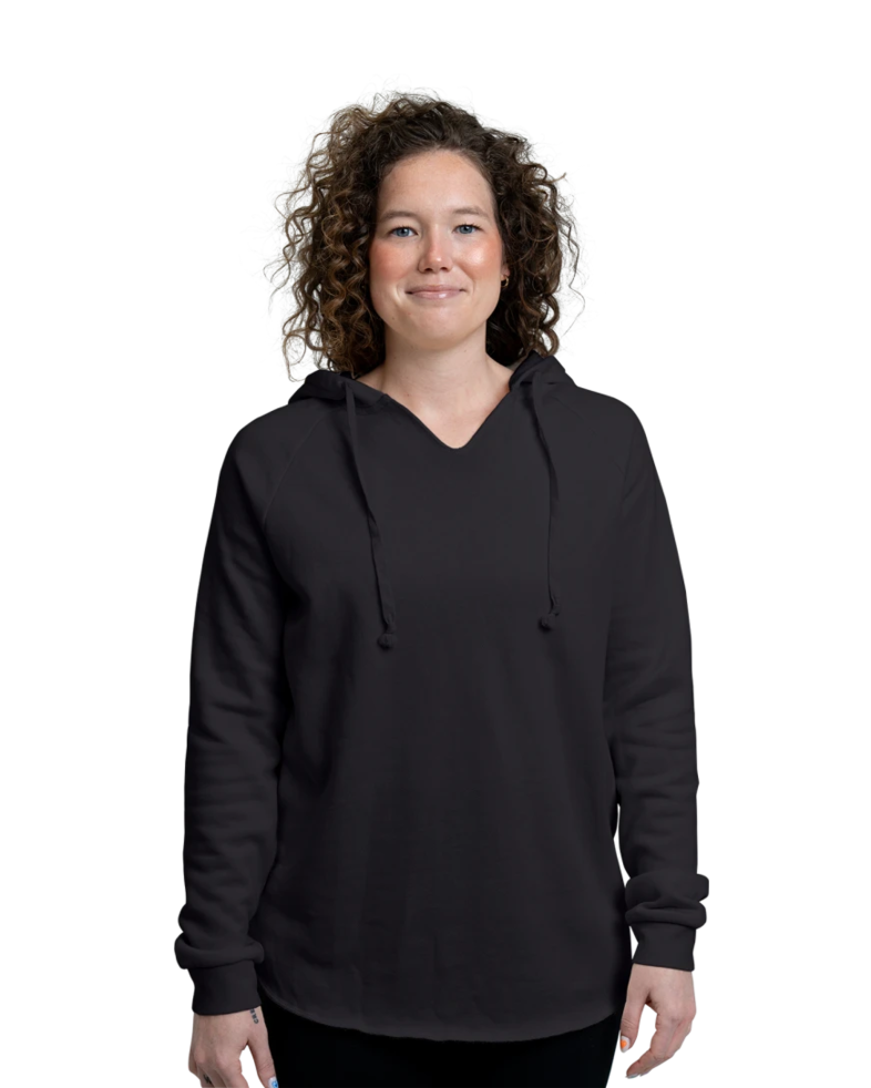 Image of a model wearing a PRM2500 Independent Trading Co. Women's Lightweight California Wave Wash Hooded Sweatshirt