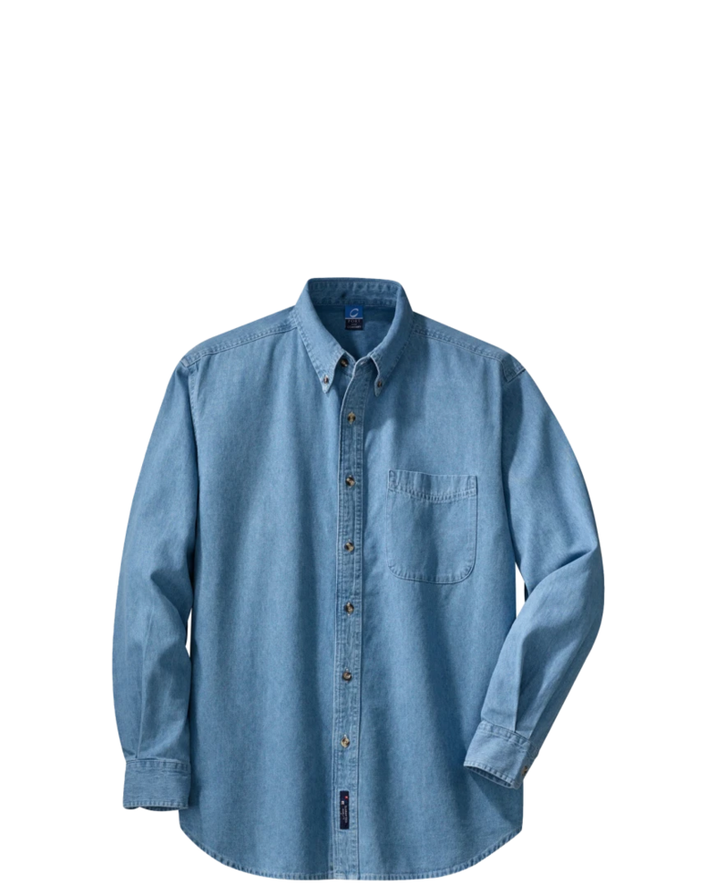 Image of a model wearing a SP10 Port & Company Long Sleeve Value Denim