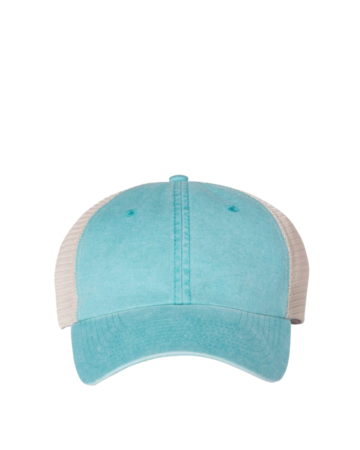 Model wearing a SP510 Sportsman Pigment-Dyed Trucker Cap