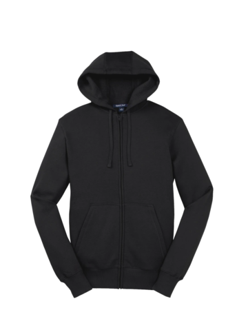 Model wearing a ST258 Sport-Tek Full-Zip Hooded Sweatshirt