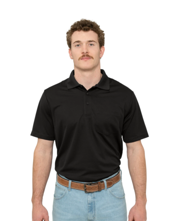 Model wearing a ST640P Sport-Tek PosiCharge RacerMesh Pocket Polo