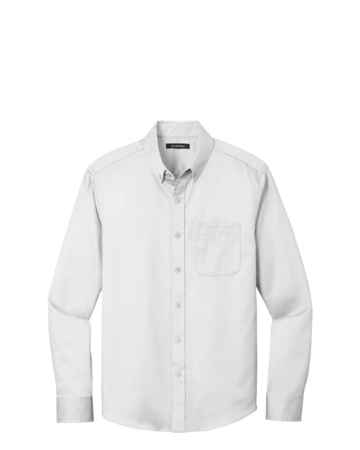 Model wearing a W808 Port Authority Long Sleeve SuperPro React Twill Shirt